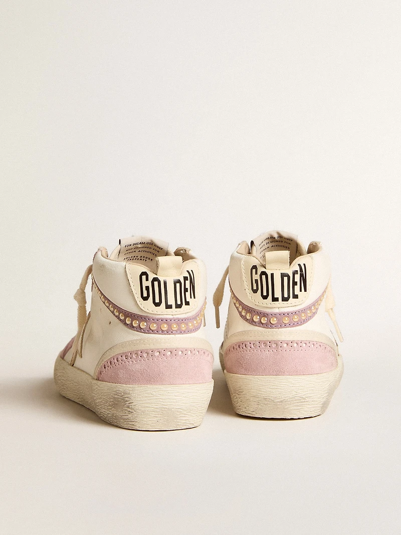 Mid star with gold leather and pink suede flash pearls