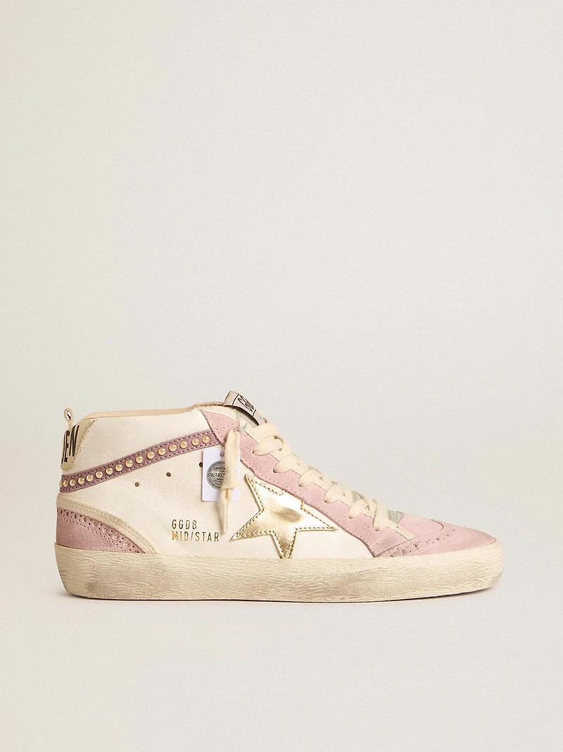 Mid star with gold leather and pink suede flash pearls