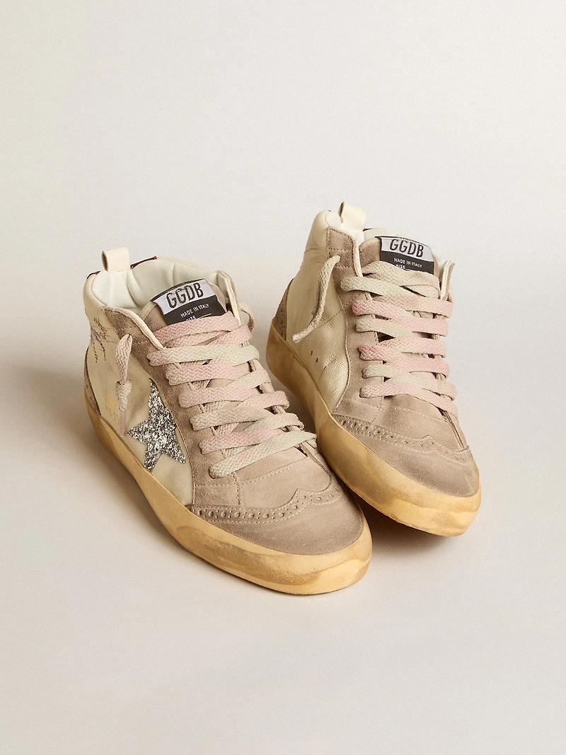 Women's Mid star nappa leather with floral embroidery and silver glitter
