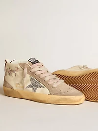Women's Mid star nappa leather with floral embroidery and silver glitter