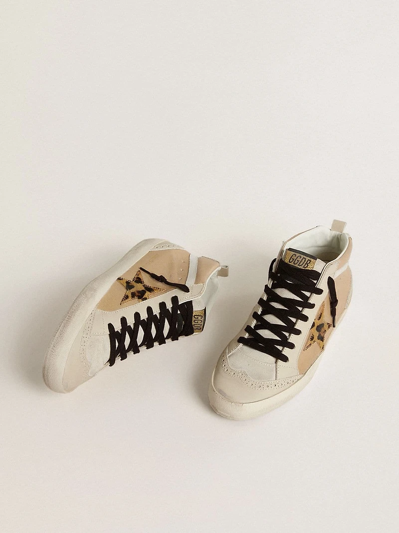 Women’s Mid star beige naplak leather with leopard-print pony skin