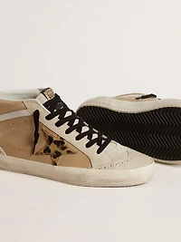 Women’s Mid star beige naplak leather with leopard-print pony skin