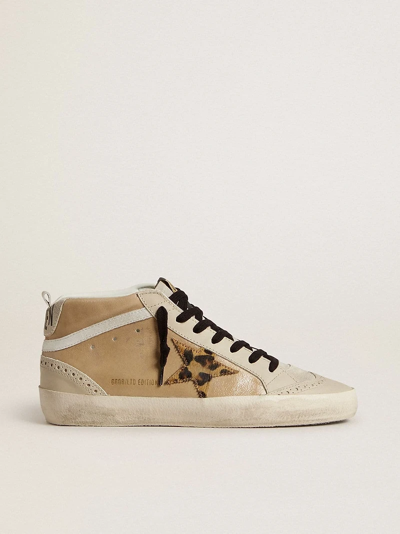 Women’s Mid star beige naplak leather with leopard-print pony skin