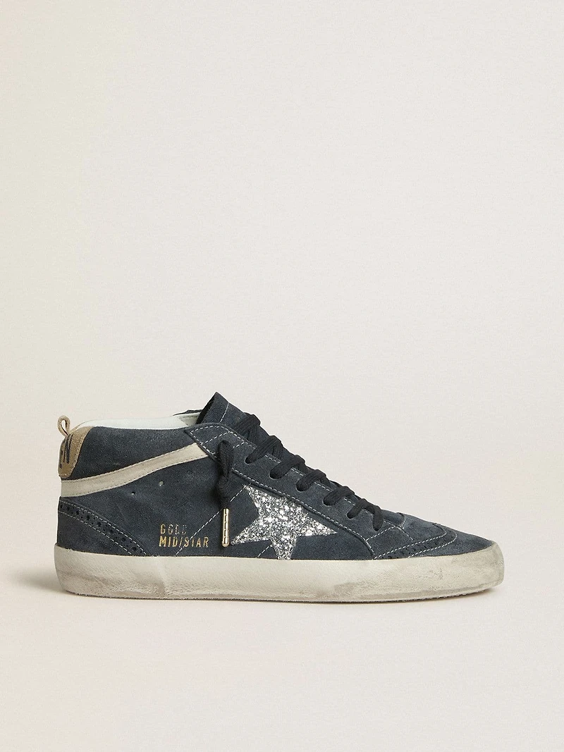 Women's Mid star petrol-blue suede with silver glitter and cotton flash