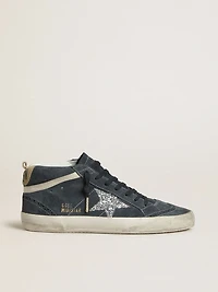 Women's Mid star petrol-blue suede with silver glitter and cotton flash