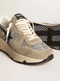 Women's Running Sole silver glitter and dove gray suede