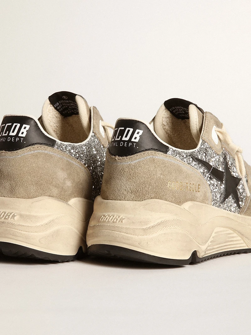 Women's Running Sole silver glitter and dove gray suede