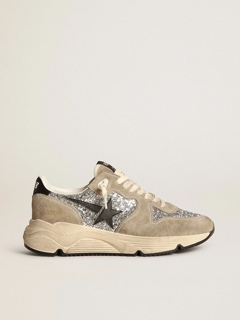 Women's Running Sole silver glitter and dove gray suede