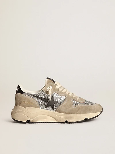Women's Running Sole silver glitter and dove gray suede