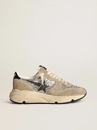 Women's Running Sole silver glitter and dove gray suede