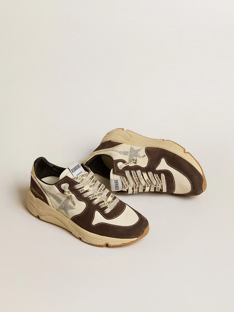 Women's Running Sole LTD nappa and brown suede with a Swarovski crystal star