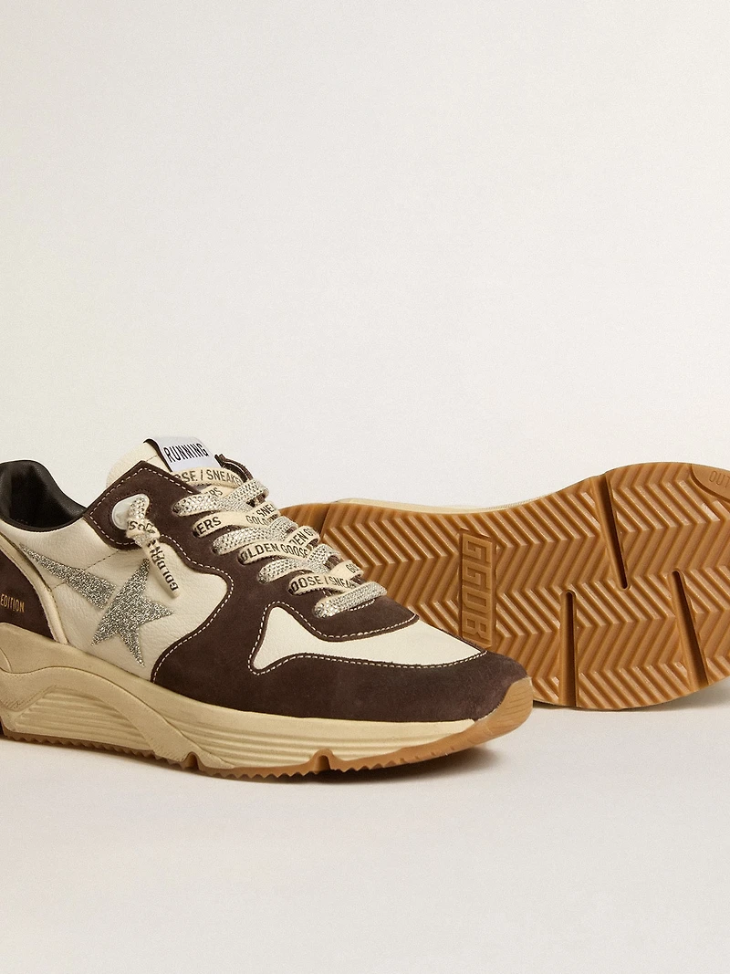 Women's Running Sole LTD nappa and brown suede with a Swarovski crystal star