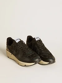 Women's Running Sole black glitter with leather star and nubuck heel tab