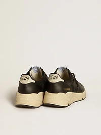 Women's Running Sole black glitter with leather star and nubuck heel tab