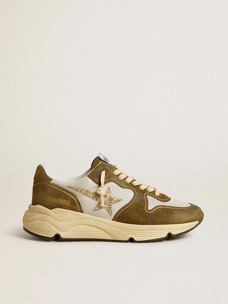 Women’s Running Sole in brown suede and mesh with gold glitter star