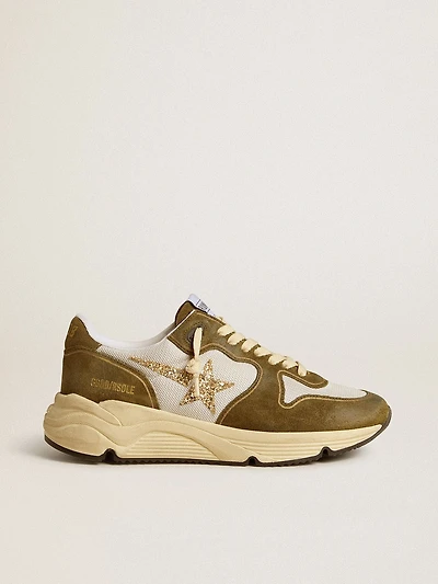 Women’s Running Sole in brown suede and mesh with gold glitter star