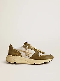 Women’s Running Sole in brown suede and mesh with gold glitter star