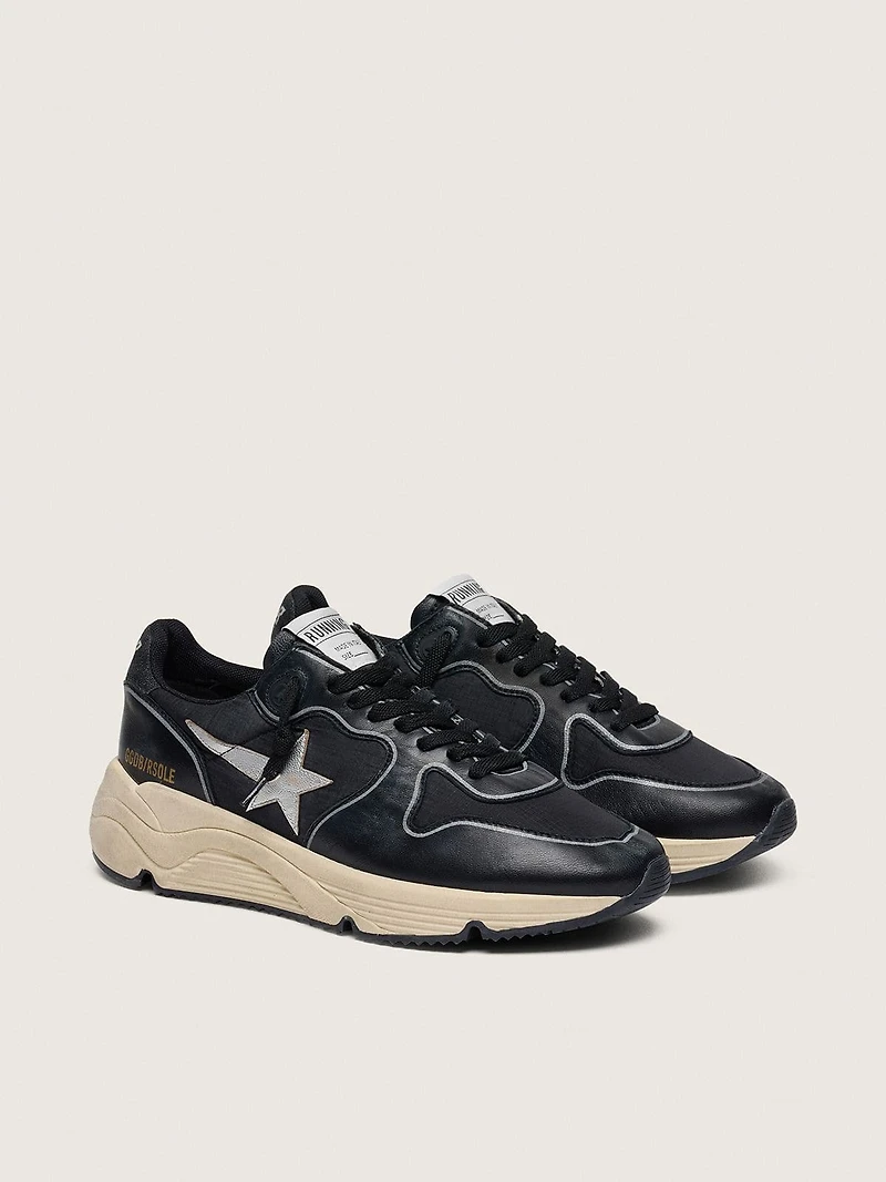 Women’s Running Sole black nappa leather and nylon with a silver star
