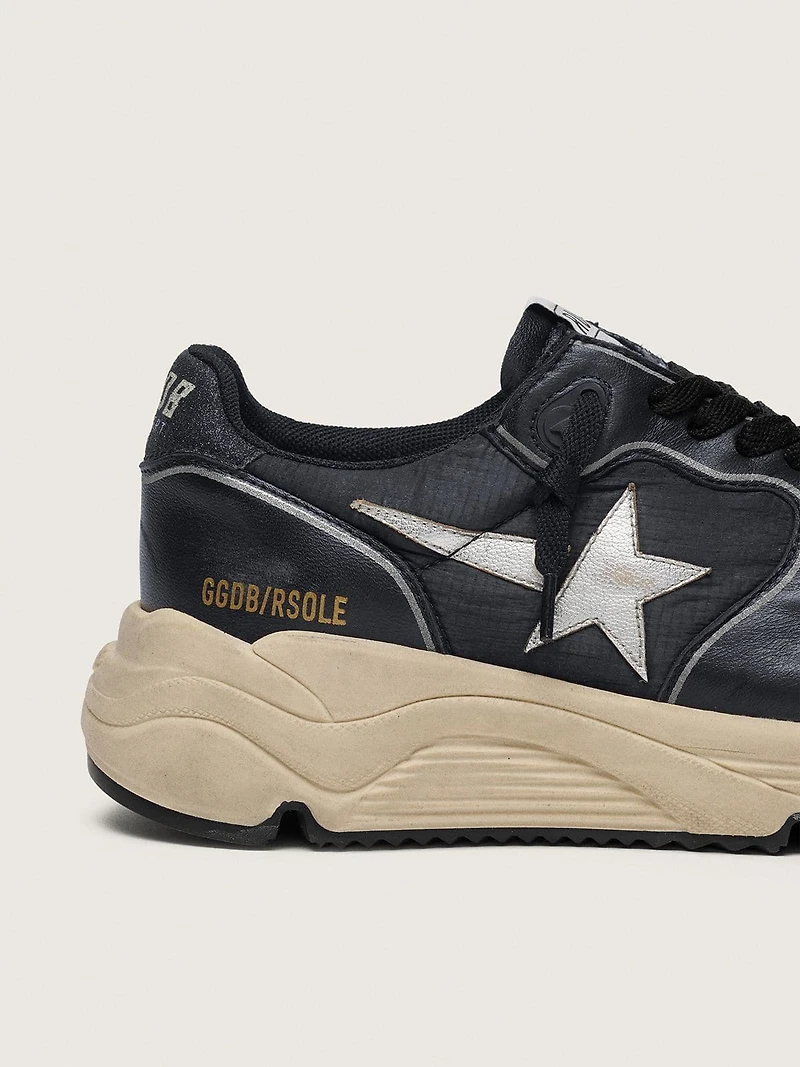 Women’s Running Sole black nappa leather and nylon with a silver star