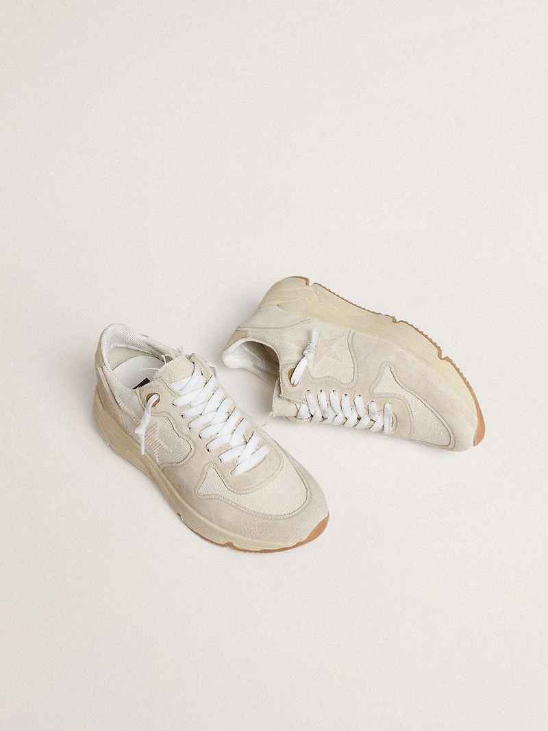 Women's Running Sole canvas with beige star and platinum metallic leather heel tab