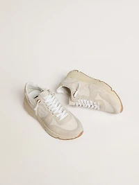 Women's Running Sole canvas with beige star and platinum metallic leather heel tab