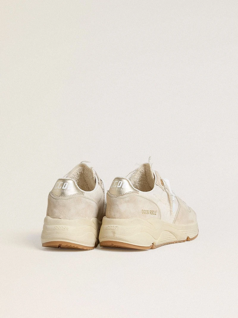 Women's Running Sole canvas with beige star and platinum metallic leather heel tab