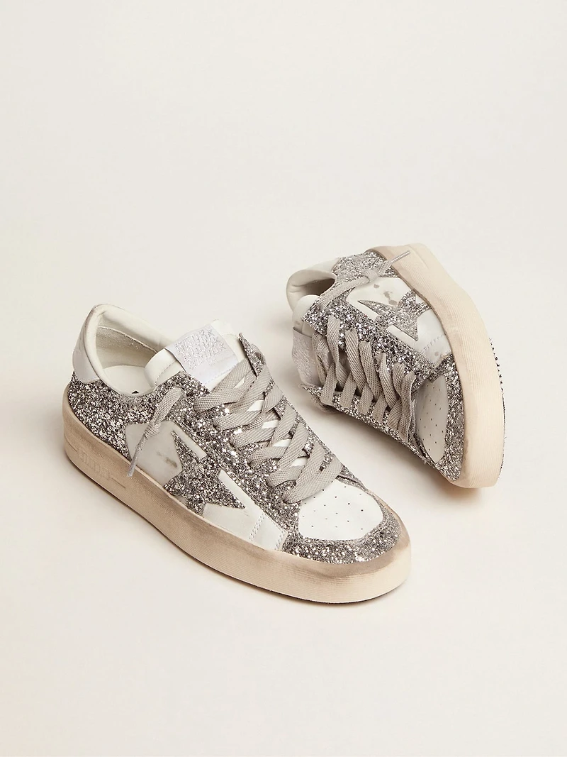 Women's Stardan white leather and glitter