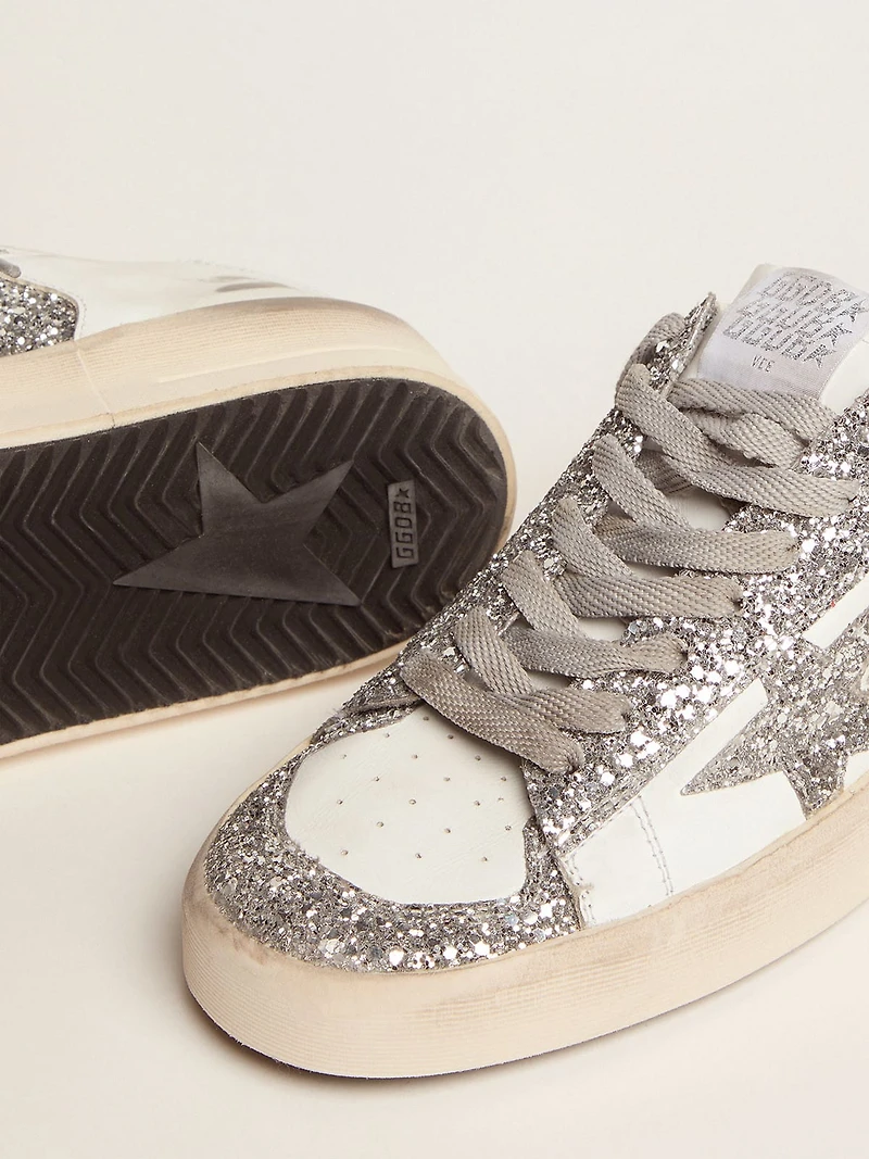 Women's Stardan white leather and glitter