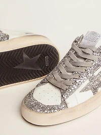 Women's Stardan white leather and glitter