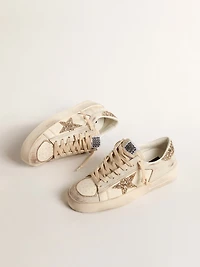 Women’s Stardan ecru nappa leather with gold glitter star and heel tab