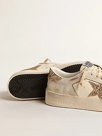 Women’s Stardan ecru nappa leather with gold glitter star and heel tab