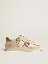 Women’s Stardan ecru nappa leather with gold glitter star and heel tab