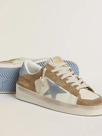 Stardan LTD white leather and tobacco suede with light blue star heel tab