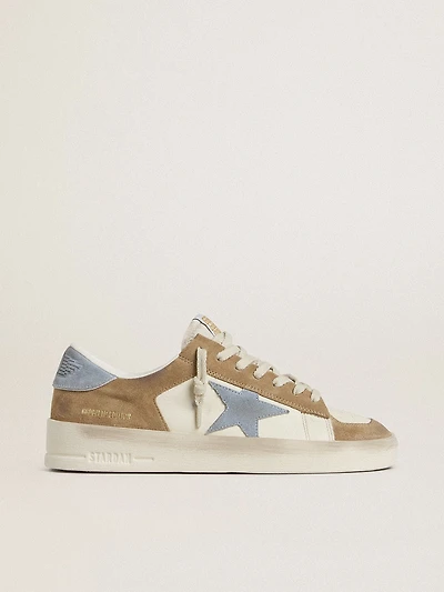 Stardan LTD white leather and tobacco suede with light blue star heel tab