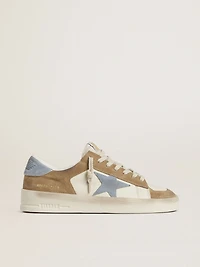 Stardan LTD white leather and tobacco suede with light blue star heel tab