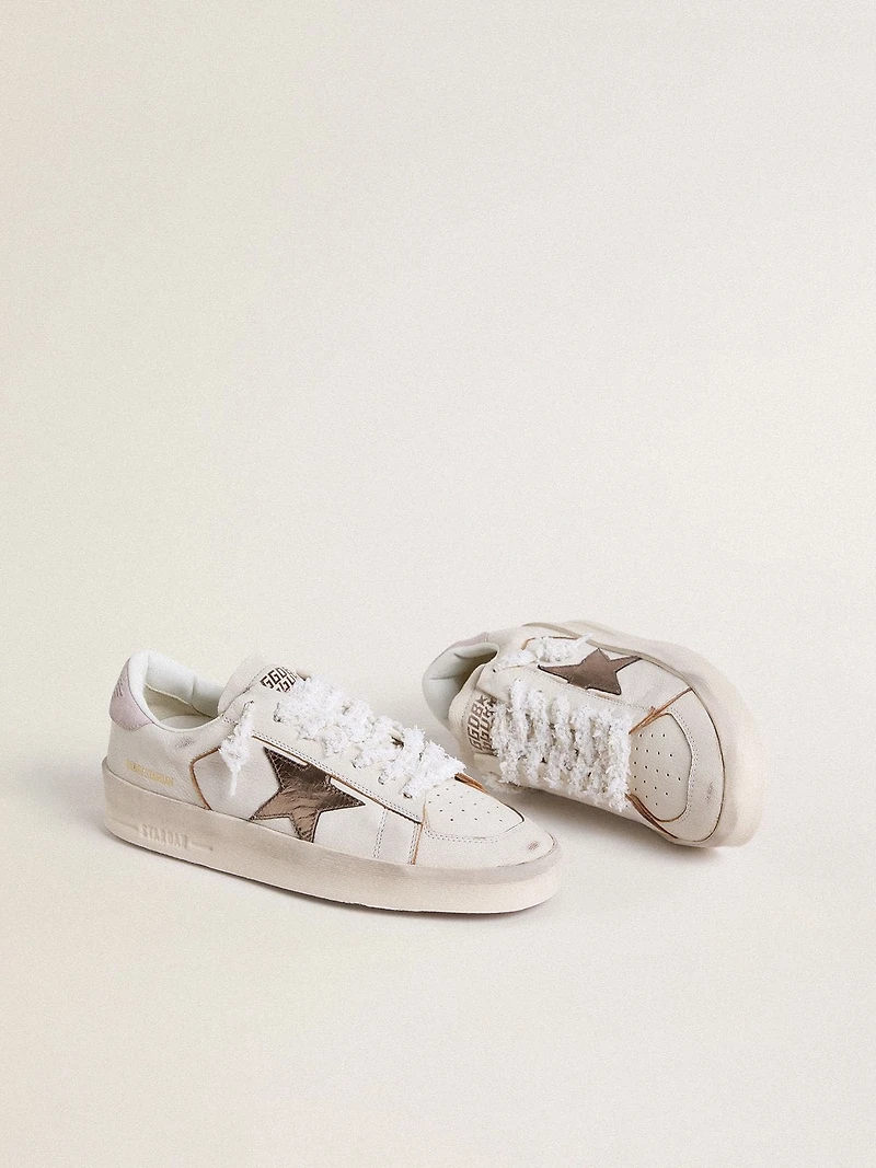 Stardan nappa leather with metallic silver star and pink suede heel tab