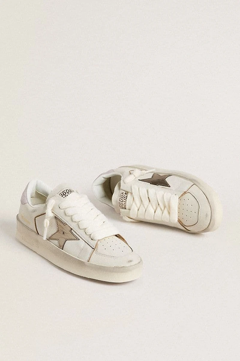 Stardan nappa leather with metallic silver star and pink suede heel tab
