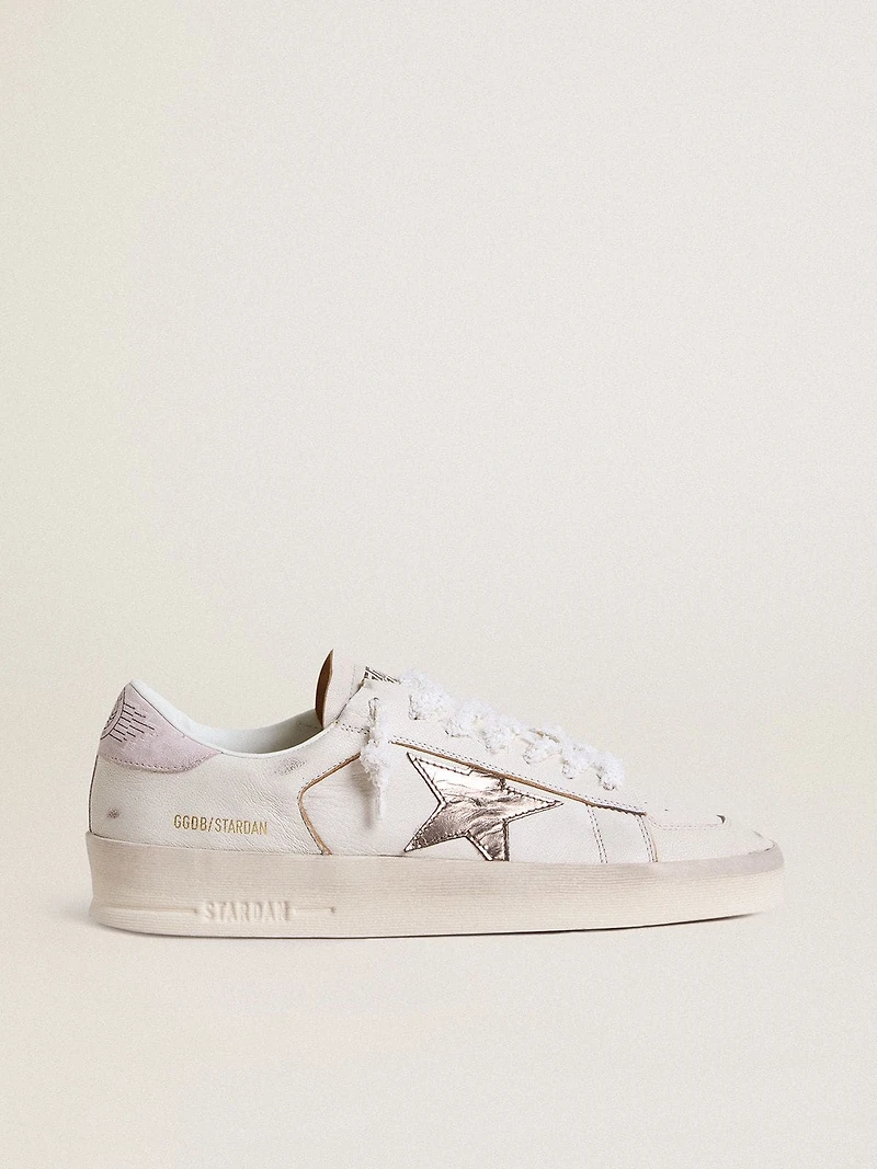 Stardan nappa leather with metallic silver star and pink suede heel tab