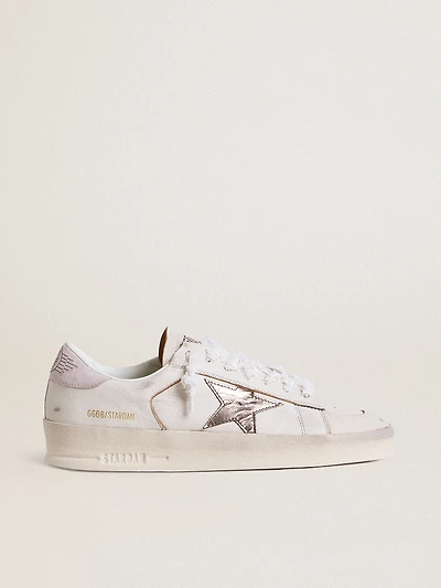 Stardan nappa leather with metallic silver star and pink suede heel tab