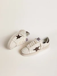 Women's Stardan white leather with brown glitter star and heel tab