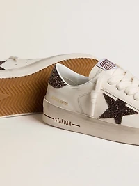 Women's Stardan white leather with brown glitter star and heel tab