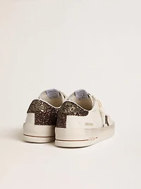 Women's Stardan white leather with brown glitter star and heel tab