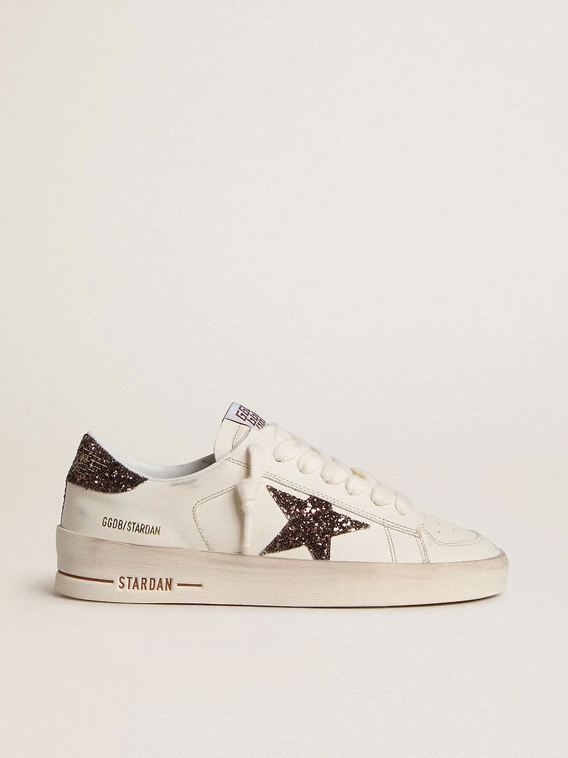 Women's Stardan white leather with brown glitter star and heel tab