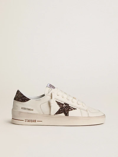 Women's Stardan white leather with brown glitter star and heel tab