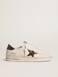 Women's Stardan white leather with brown glitter star and heel tab