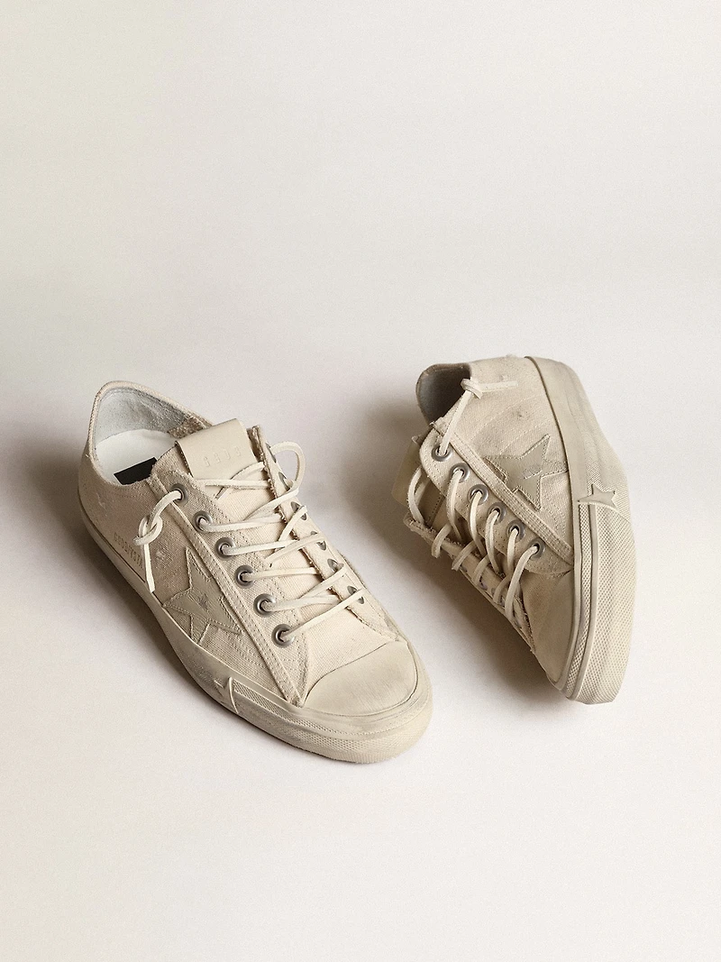 V-Star light cream canvas with milk-white leather star