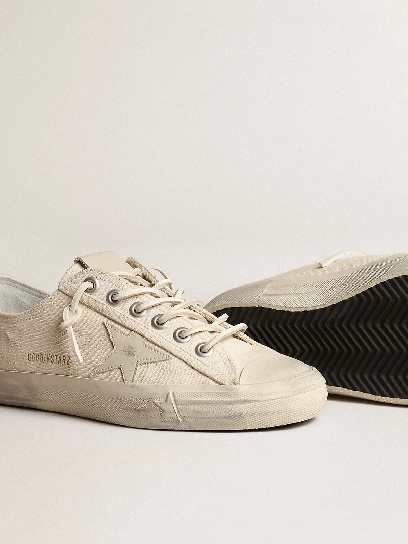 V-Star light cream canvas with milk-white leather star
