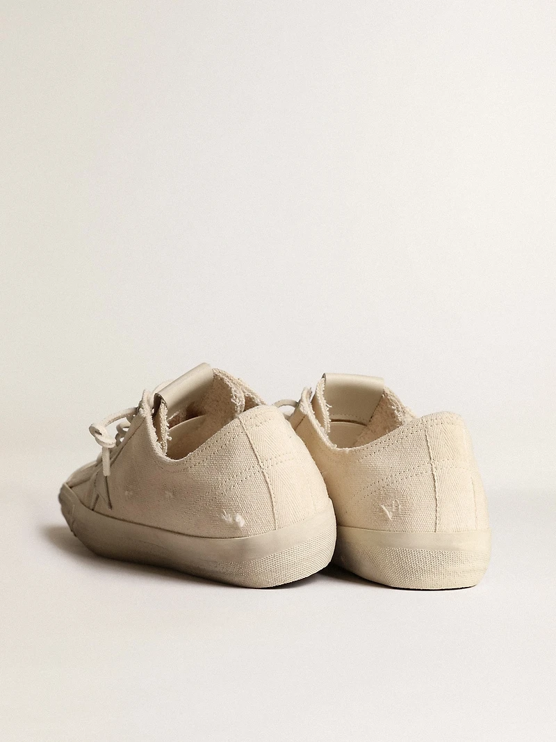 V-Star light cream canvas with milk-white leather star