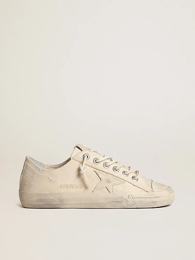 V-Star light cream canvas with milk-white leather star