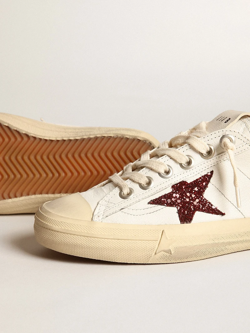 Women's V-Star in white nappa with red glitter star